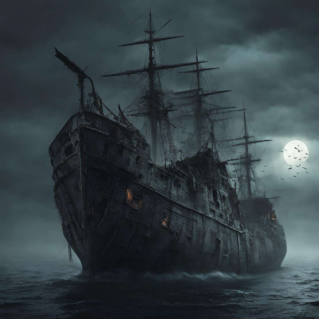 The ghost ship Mary Celeste floats adrift