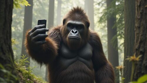 bigfoot taking a selfie