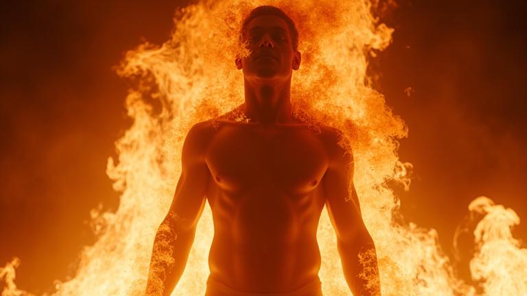 A man on fire from spontaneous human combustion