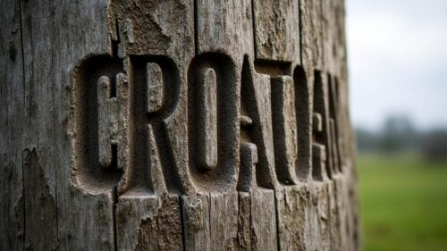 the word "CROATOAN" carved into a post